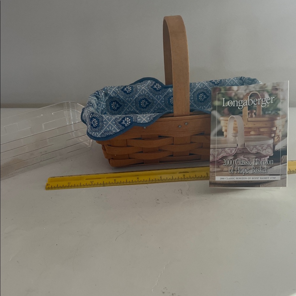 Longaberger Horizon of Hope Basket with Blue Patterned and clear plastic liners